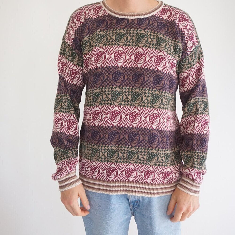 Vintage Northern Isles Multi-Color Knit Sweater Geometric Pattern XL/TG